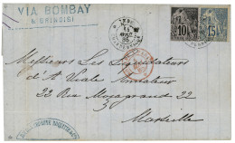 CHANDERNAGORE : 1885 COLONIES GENERALES 10c + 15c Obl. INDE CHANDERNAGOR Sur Lettre Pour PARIS. RARE. Superbe. - Andere & Zonder Classificatie