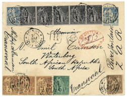 REUNION Pour Le TRANSVAAL : COLONIES GENERALES 1890 Entier Postal 15c + 30c SAGE + ALPHEE DUBOIS 1c (x5)+ 2c (x3)+ 5c+ 1 - Andere & Zonder Classificatie