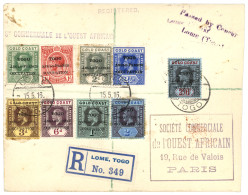 ANGLO FRENCH OCC. : 1916 1/2d To 2Sh 6d Obl. LOME Sur Lettre RECOMMANDEE + CENSURE Pour PARIS. TB. - Andere & Zonder Classificatie