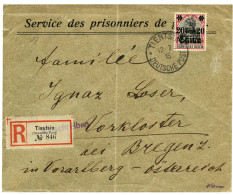 CHINA : 1915 20c On 40pf Canc. TIENTSIN On Printed Envelope SERVICE DES PRISONNIERS DE GUERRE Sent REGISTERED To AUSTRIA - Deutsche Post In China