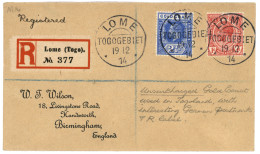 TOGO : 1914 GOLD COAST 1d + 2 1/2d Canc. LOME TOGOGEBIET On REGISTERED Cover To ENGLAND. Superb. - Togo