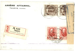 PERSIA - RUSSIAN P.O. : 1916 RUSSIA 3k (x2) + 7k (x2) On REGISTERED Envelope (part Of Adress Unreadable) From TABRIZ To  - Iran