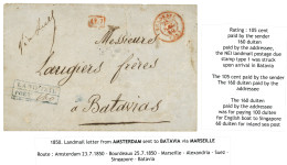 1850 Boxed LANDMAIL / PORT In Blue + "Via SUEZ" + BORDEAUX In Red + P.D On Entire To BATAVIA. Verso, British ALEXANDRIA  - Niederländisch-Indien