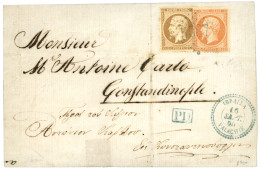 IBRAILA - French P.O. : 1865 FRANCE 10c + 40c Canc. GC 5087 Blue + IBRAILA VALACHIE On Cover To CONSTANTINOPLE. Very Rar - Otros & Sin Clasificación