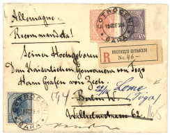 ROMANIA To TOGO : 1906 10b + 15b + 25b Canc. COTROCENI GARA On REGISTERED Envelope To BERLIN, Redirected To LOME (TOGO). - Otros & Sin Clasificación