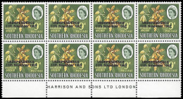 Rhodesia 1966 9d Double Overprint Imprint Block Of Eight - Andere & Zonder Classificatie