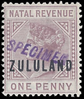 Zululand 1891 1d Postal Fiscal Handstamped Specimen - Zululand (1888-1902)