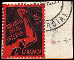 Murcia - Guerra Civil - Em. Local Republicana - Caravaca - Allepuz O 2 - Fragmento "Socorro Rojo" - Spanish Civil War Labels