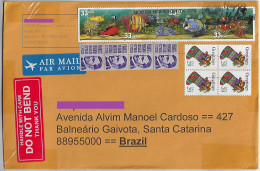USA 2023 Airmail Cover From North Houston To Balneário Gaivota Brazil 12 Stamp Aquarium Fish Christmas Francis Parkman - Covers & Documents