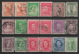 1937-1956 AUSTRALIA 18 USED STAMPS (Scott # 166,167,169,173,175,181,181B,182,182B,183A,191,192,194,195,293) CV $6.30 - Used Stamps