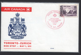 1972 Air Canada Toronto - Zurich Non Stop Unaddressed Cover Sc 463 - Premiers Vols