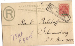 TRANSVAAL ENTIER POSTAL  LETTRE RECOMMANDE AVEC COMPLEMENT OBLITEREE.USAGE LOCAL - Transvaal (1870-1909)