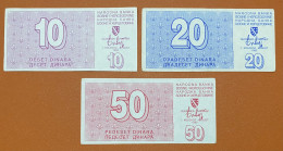 Bosnia, 10, 20, 50 Dinara 1992, Pick 21,22, 23 XF-aUNC - Bosnia And Herzegovina