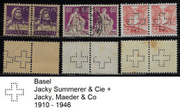 Switzerland 1910/1946 Stamp Perfin Symbol Cross By Jacky Summerer & Cie + Jacky Maeder & Co From Basel Lochung Perfore - Perforés