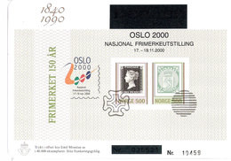 Norway Norge 2000 Souvenir Bloc, Stamp Exhibition Oslo 2000 - Stamps 150 Years Anniversary, Mint - Briefe U. Dokumente