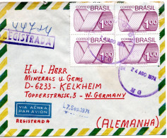 74896 - Brasilien - 1974 - 4@Cr$1,00 Ziffer A R-LpBf TEOFILO OTONI -> Westdeutschland - Covers & Documents