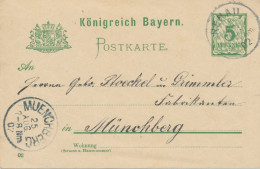 BAYERN ORTSSTEMPEL REHAU K1 1902 Auf 5 Pf Rauten-GA Nach MUENCHBERG (MÜNCHBERG) - Postal  Stationery