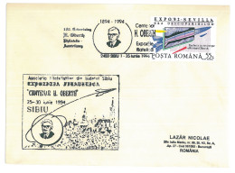 COV 59 - 1541 Hermann OBERTH, Sibiu, Romania - Cover - Used - 1994 - Lettres & Documents