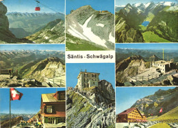 SANTIS, WILDHAUS, ST. GALLEN, MULTIPLE VIEWS, ARCHITECTURE, CABLE CAR, MOUNTAIN, FLAG, SWITZERLAND, POSTCARD - Wildhaus-Alt Sankt Johann