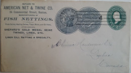 THEME Pêche - U.S.A. - Entier Publicitaire Pour Le Canada En 1890 De Américan Net & Twine (Fish Nettings ) - ...-1900