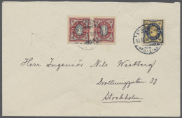 Sweden: 1916, Bi-coloured Numeral Type, 4 Oere Horizontal Pair IMPERFORATE Plus - Cartas & Documentos