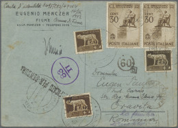 Fiume: 1922/1943, Group Of Five Commercial Covers/card: Three Registered Covers - Fiume