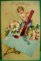 Cpa Gaufrée  ST VALENTIN ANGE  CACHET ENVELOPPE BATON CIRE , 1909 , CHERUB .  SEAL . TO MY VALENTINE  EMBOSSED OLD PC - Valentine's Day