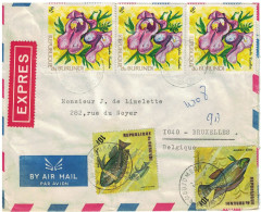 Burundi Lettre Avion Exprès Obl. Bujumbura 1975 > Bruxelles TP Fleurs - Flowers / Poissons Fishes - Storia Postale