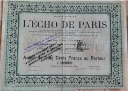 Action 500 Francs - 1897 - L'écho De Paris - D - F