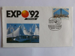 EXPOSITION UNIVERSELLE 92 - SEVILLE / ESPAGNE - Train Sur Enveloppe - Enveloppe Premier Jour Timbre - 1992 – Séville (Espagne)