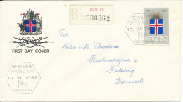 Iceland Registered FDC High Valued Stamps 17-6-1969 Sent To Denmark - FDC