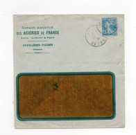 !!! 25C SEMEUSE PERFOREE ACIERIES DE FRANCE SUR LETTRE DE 1924 - Storia Postale