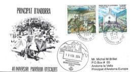 40 Ième Anniversaire De La Paroisse Des Escaldes, Lettre, Timbres à Date Andorre Poste Francaise Et Andorre Correos Esp. - Covers & Documents