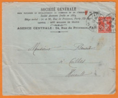 Semeuse Perforée 10c Rouge S.G. Sur Lettre + Courrier   De La Société Générale  De Paris Le 30 Déc 1909 Pour CEILHES - Briefe U. Dokumente