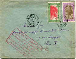 MADAGASCAR LETTRE AVEC CACHET " POSTE AERIENNE PREMIER SERVICE..." DEPART AMBOSITRA 1 NOV 37 MADAGASCAR POUR LA FRANCE - Storia Postale