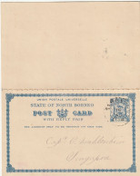 NORTH BORNEO - 1894, , Postal Stationery 3cents, Postal Reply Double Card, Postmark Sandakan 15 AU 1894 - North Borneo (...-1963)