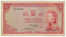 RHODESIA - 1 Pound - 21.09.1964 - Pick 25 - RRRRRRRRRR - Queen Elizabeth II - Rhodesia