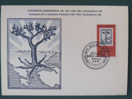 Turkey 1981 FDC Card Stamp On Stamp Ataturk Tree Map - Lettres & Documents