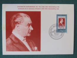 Turkey 1981 FDC Card Stamp On Stamp Ataturk - Lettres & Documents