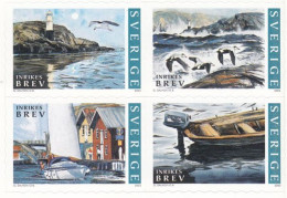 Sweden Schweden Suède 2002 Tourism Summer In Bohuslan Lighthouses Landscapes Boat Birds Set Of 4 Stamps In Block 2x2 MNH - Neufs