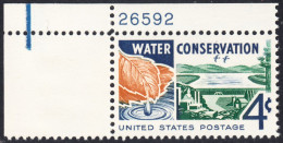!a! USA Sc# 1150 MNH SINGLE From Upper Left Corner W/ Plate-# 26592 - Water Conservation - Neufs