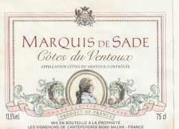***  ETIQUETTE ***     Marquis De Sade Côte Du Ventoux -  - Côtes Du Ventoux