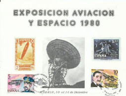 ESPAÑA,  TAJETA  CONMEMORATIVA  EXPOSICION   AVIACION 1980 - Brieven En Documenten