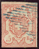 SUISSE - Z 20 PF2 15 RAPPEN GROS CHIFFRE POSITION 9 - VARIETE 1 PARTIELLEMENT EFFACE - OBLITERE - 1843-1852 Timbres Cantonaux Et  Fédéraux