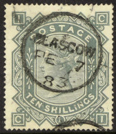 1867-83 10s Greenish-grey, SG 128, With Neat Central Upright Glasgow 1883 Cds. Cat. Â£3000. - Autres & Non Classés