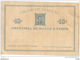 27Mzl  PROVINCIA DE MACAU E TIMOR BILHETE POSTAL 10 REIS PRECURSEUR - East Timor