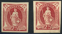 SUISSE - HELVETIA DEBOUT 25C ROUGE - 2 EPREUVES SUR PAPIER MOYEN (*)  - CERTIFICAT - Neufs