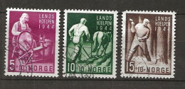 Norway 1944 Norwegian State Aid., Woman Spinning, Farmer With Plow, Lumberjack, Mi 299-301 Cancelled(o) - Gebruikt