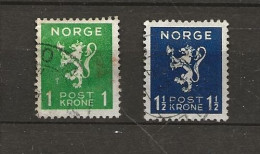 Norway 1940  Heraldic Lion, 1 Kr Green   1,50 Blue.  Mi 207-208  Cancelled(o) - Oblitérés