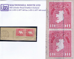 Ireland 1940 E Vertical Coils Perf. 14 X Imperf., 1d Map Pair Fresh Used On Piece, Dublin Machine 1 OCT 1940 - Used Stamps
